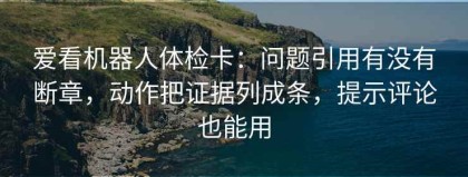 爱看机器人体检卡：问题引用有没有断章，动作把证据列成条，提示评论也能用